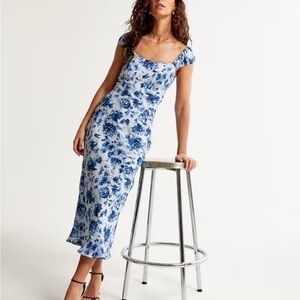 Abercrombie & Fitch Slip Midi Dress Blue Floral